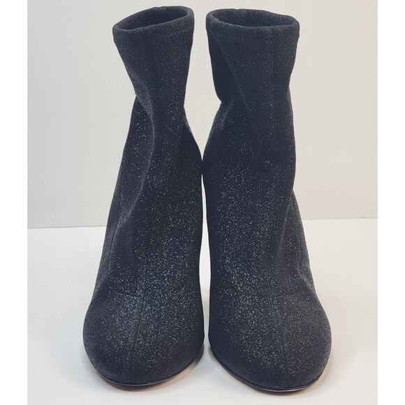 Michael Kors Mandy 8M Stretch Pull On Ankle Boots Black Glitter 3.5" Heel Party - Picture 3 of 15